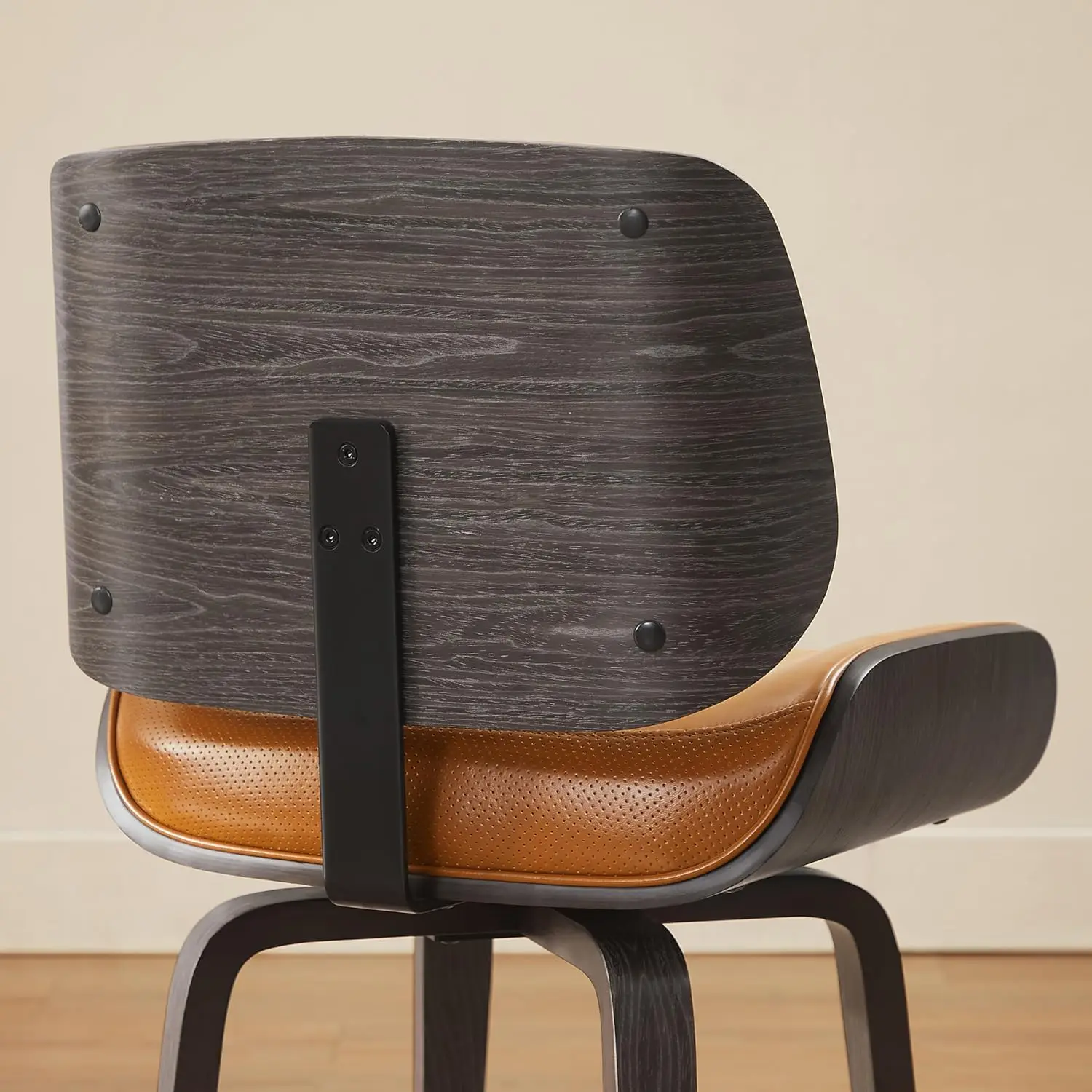 كرسي طعام دوار - كرسي طعام المطبخ الحديث في منتصف القرن، كرسي منجد من الجلد الصناعي بأرجل من الخشب الصلب