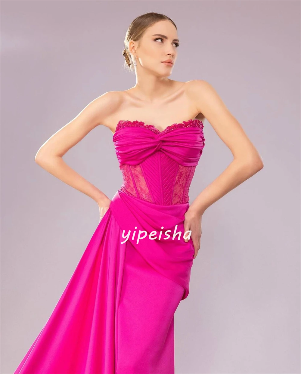 Customized Jersey Beading Pleat Christmas A-line Sweetheart Bespoke Occasion Gown Long Dresses