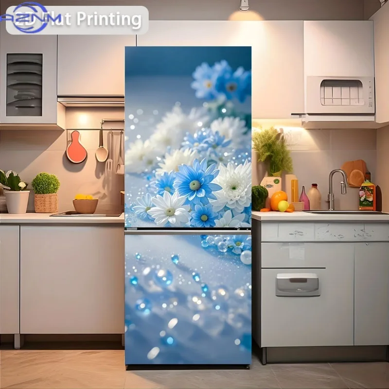 A Blue And White Self-Adhesive Wallpaper for Refrigerators And Cabinets - Modern Glossy Temporary Stickers Suitable for Plasti