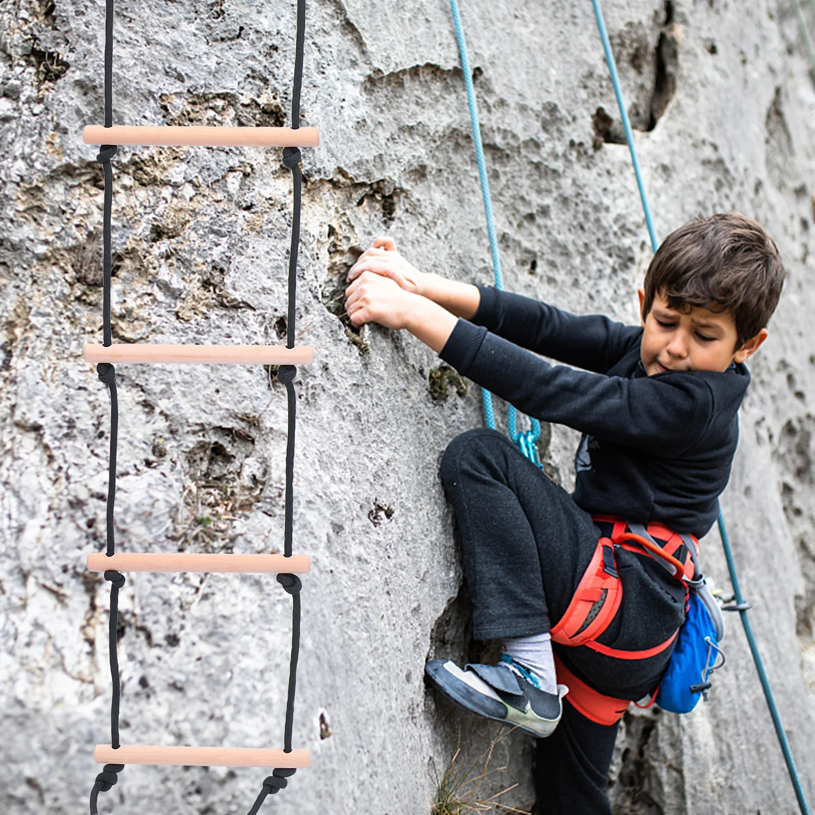 

Детская деревянная лестница для скалолазания, лестница из бука премиум-класса для детей, игровое оборудование для отдыха на открытом воздухе, качели, подвесное дерево на заднем дворе