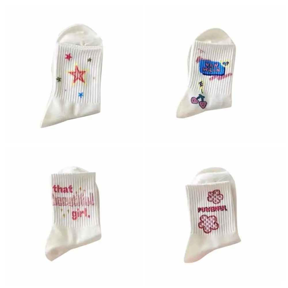Fashion Y2K Flower Ankle Socks Outdoor Sports Cherry Star Short Socks JK Ins Style Cartoon Mid-Calf Socks Women's