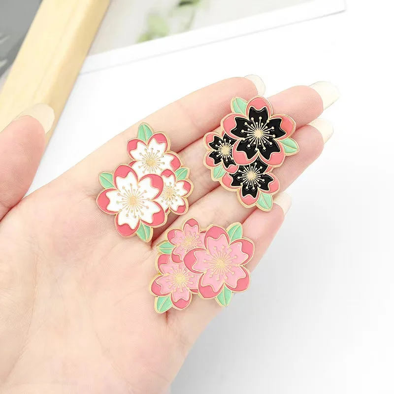 Pink White Black Sakura Flowers Enamel Pin Custom Cherry Blossom Brooches Bag Cartoon Plant Lapel Badges Jewelry Gifts Wholesale image 3