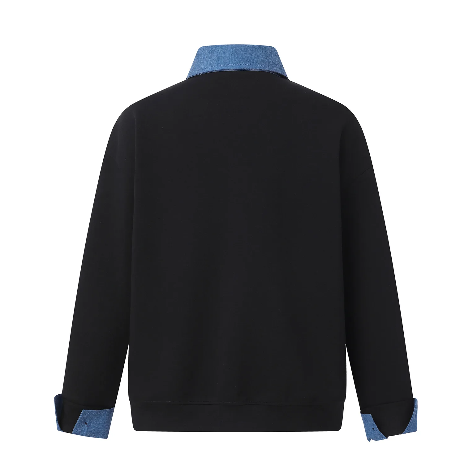 2026 Fall American Retro Fake Two-Piece Patchwork Half-Zip Sweatshirt for Men and Women Loose Fit Long Sleeve Polo Shirt Vintage