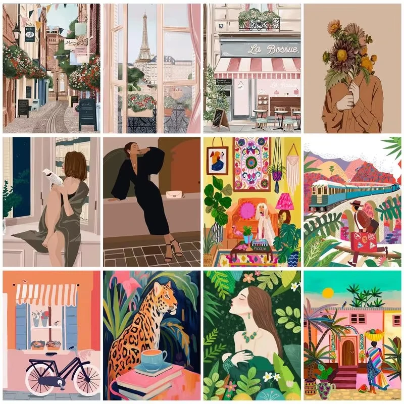 Simple Painting By Numbers,Landscape,On Canvas,Oil,Acrylic Paints,Arts Crafts,Personalized Gift,Picture Paint,Wall Decor