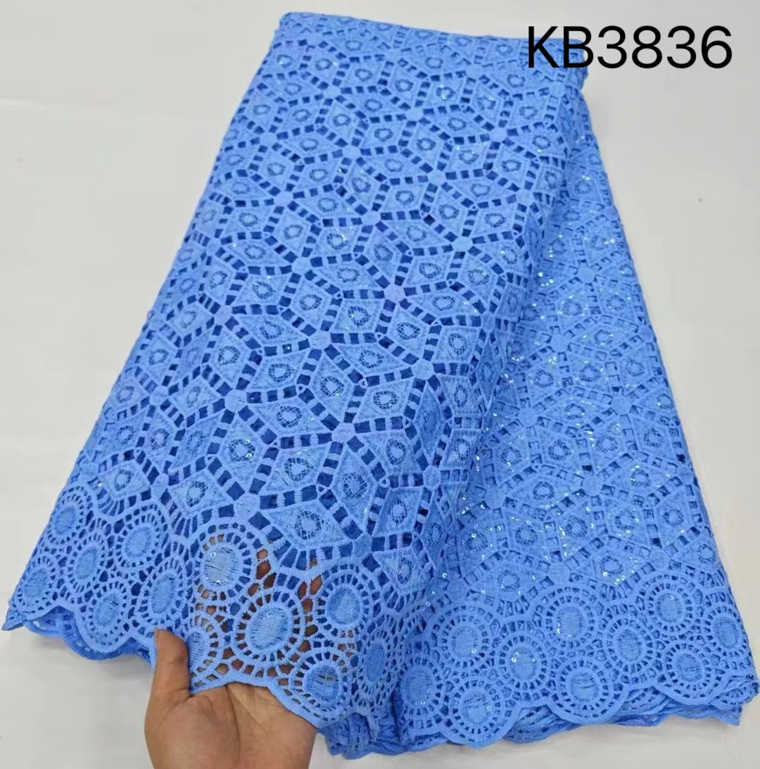 DREAMYLSI African Sequin Tulle Lace Fabric High Quality Nigerian Water Soluble Guipure Cord Lace For Wedding Party Sewing KB3836