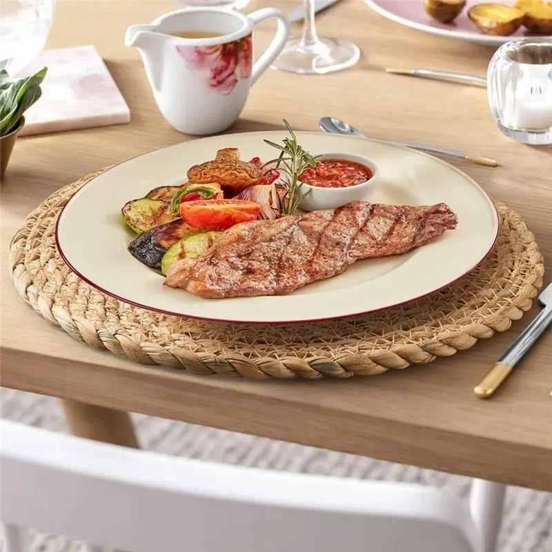 ABKW-Round Woven Placemats Set Of 10, 12 Inch Boho Rattan Placemats Hand-Woven Placemats, For Dining Table,Home,Wedding