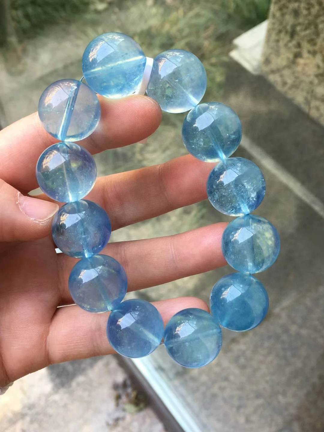 Natural Blue Aquamarine Clear Round Beads Bracelet 18.3mm big Women Men Brazil Stretch Blue Aquamarine Jewelry AAAAA