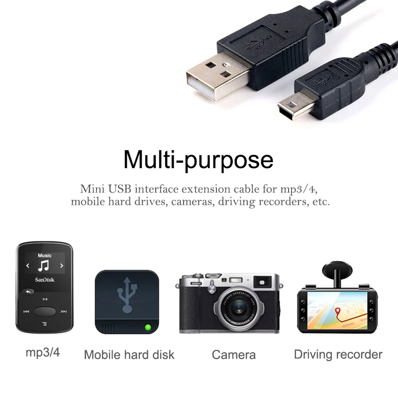 Mini USB 2.0 Cable  5Pin Mini USB to USB Fast Data Charger Cables for MP3 MP4 Player Car DVR GPS Digital Camera HDD Smart TV