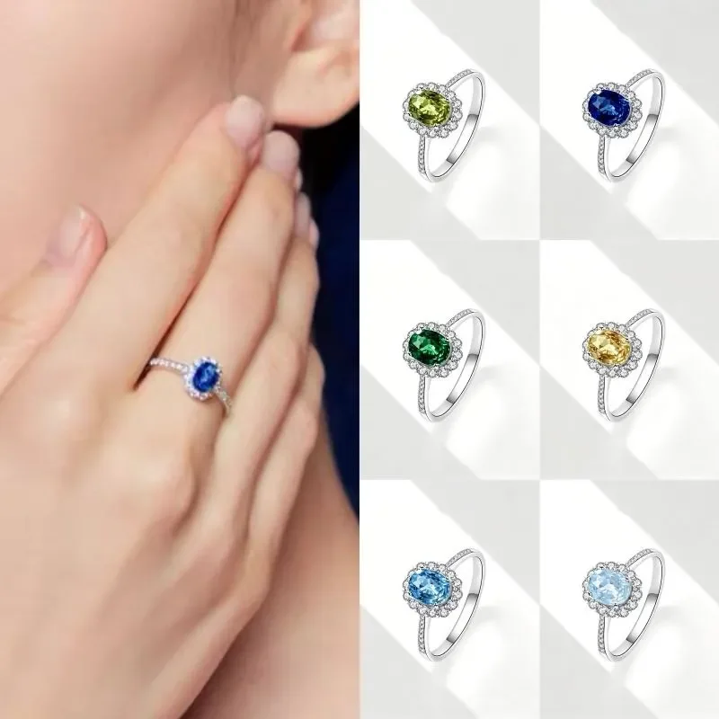 S925 silver Princess Diana natural colored treasure ring oval circumference topaz citrine ring European and American