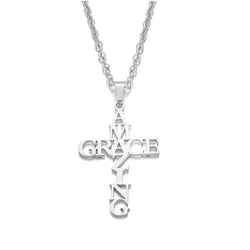 XY New Fashion Amazing Grace Necklace Religious Amazing Grace Necklace Men Stainless Steel Christian Jewelry Gifts