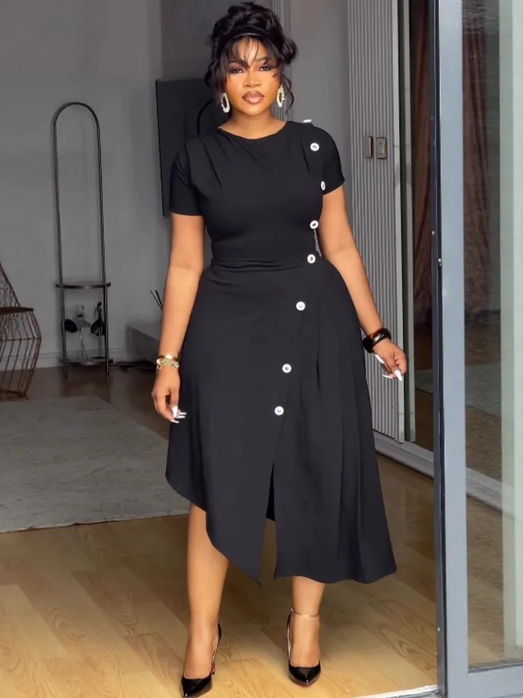 

L-3XL Plus Size Clothes Dresses Women Robes Summer Autumn Short Sleeve Street Style Casual 3XL Big Size Oversized Midi Dress