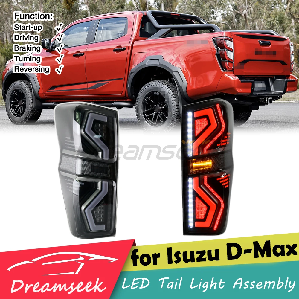 LED Rear Brake Tail Light Assembly for Isuzu D-Max 2020+ Reverse Lamp w/ Dynamic Sequential Turn Signal Driving Lights Taillight
