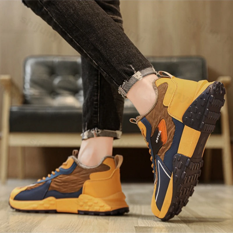 

Зимние мужские плюшевые утепленные хлопковые туфли большого размера, нескользящие удобные кроссовки на платформе, увеличивающие рост, модная теплая обувь на шнуровке