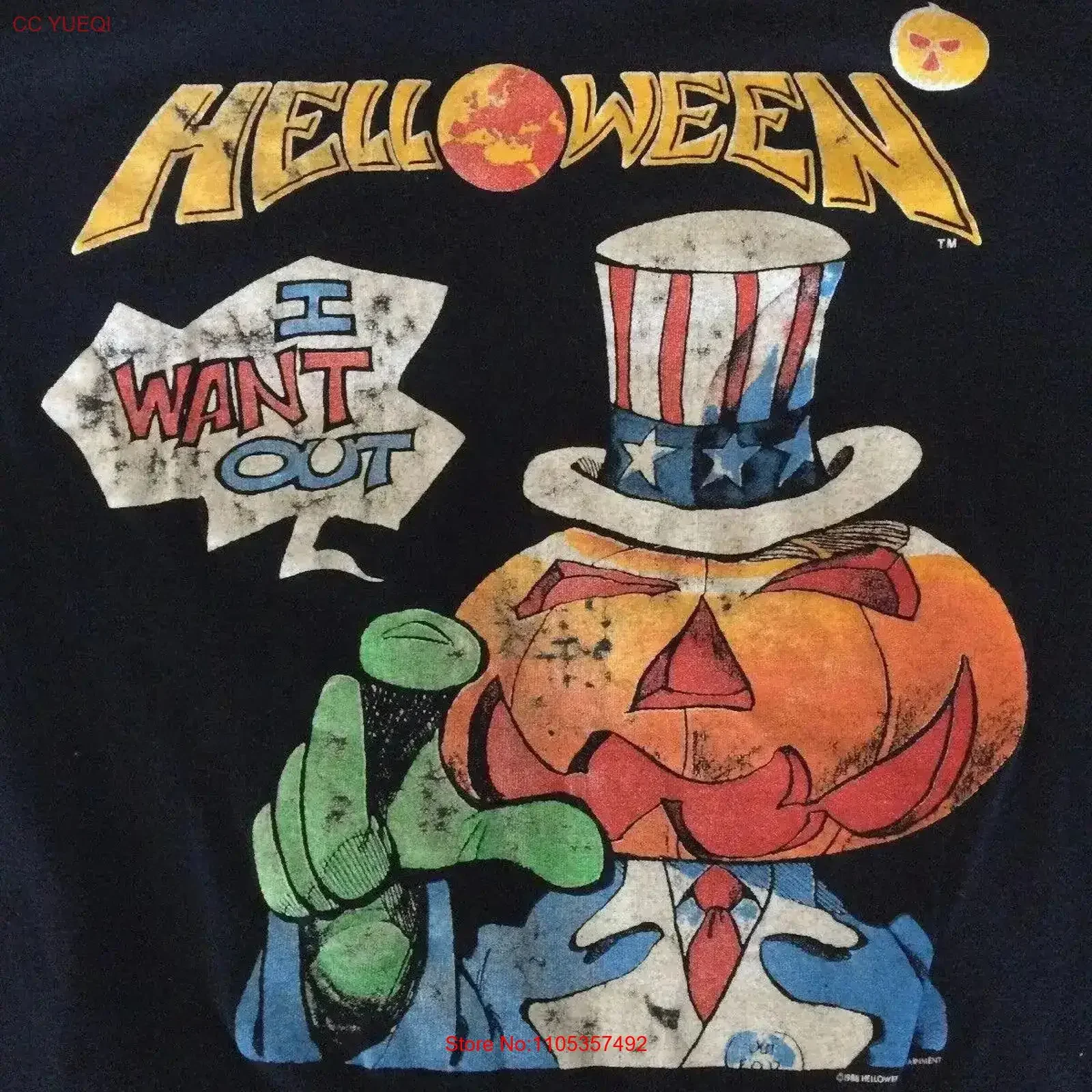 Helloween Pumpkins Fly Free 89 90 Headbangers Ball Tour Concert T shirt Rare vintage Washed Casual fashion graphic
