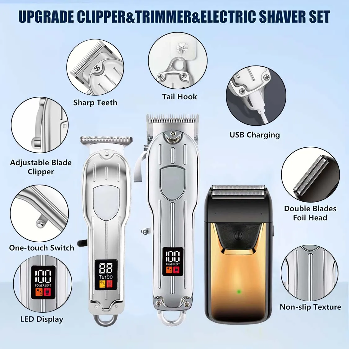 مجموعة ماكينة قص الشعر للرجال، ماكينة قص الشعر اللاسلكية، ماكينة تشذيب اللحية للرجال، هدية العيد له