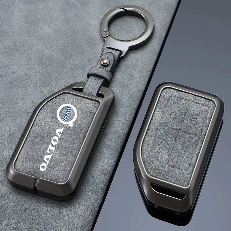 Zine Alloy Leather Car Key Case Shell Cover Holder For Volvo FH16 RC FM EVRO 6 fh CARGO 555 FM Heavy Truck Protector Accessories