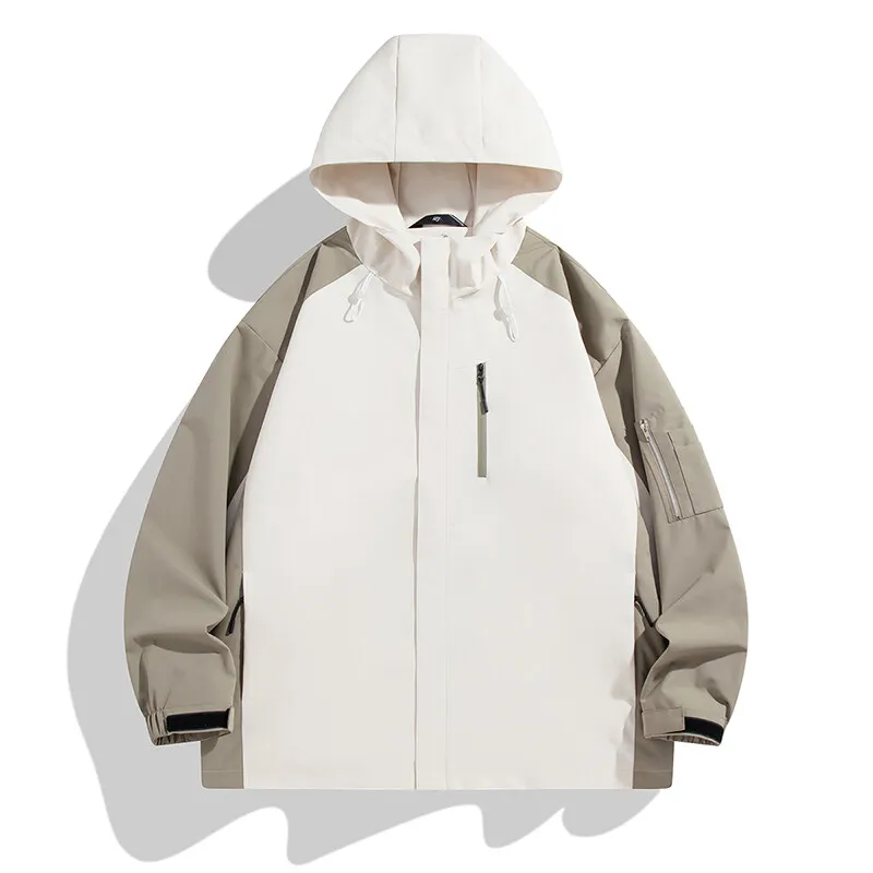 

Spring Autumn Men's Patchwork Hooded Jackets Fashion Zipper Youthful Vitality Casual Jacket Men Waterproof Outerwear Couple Coat
