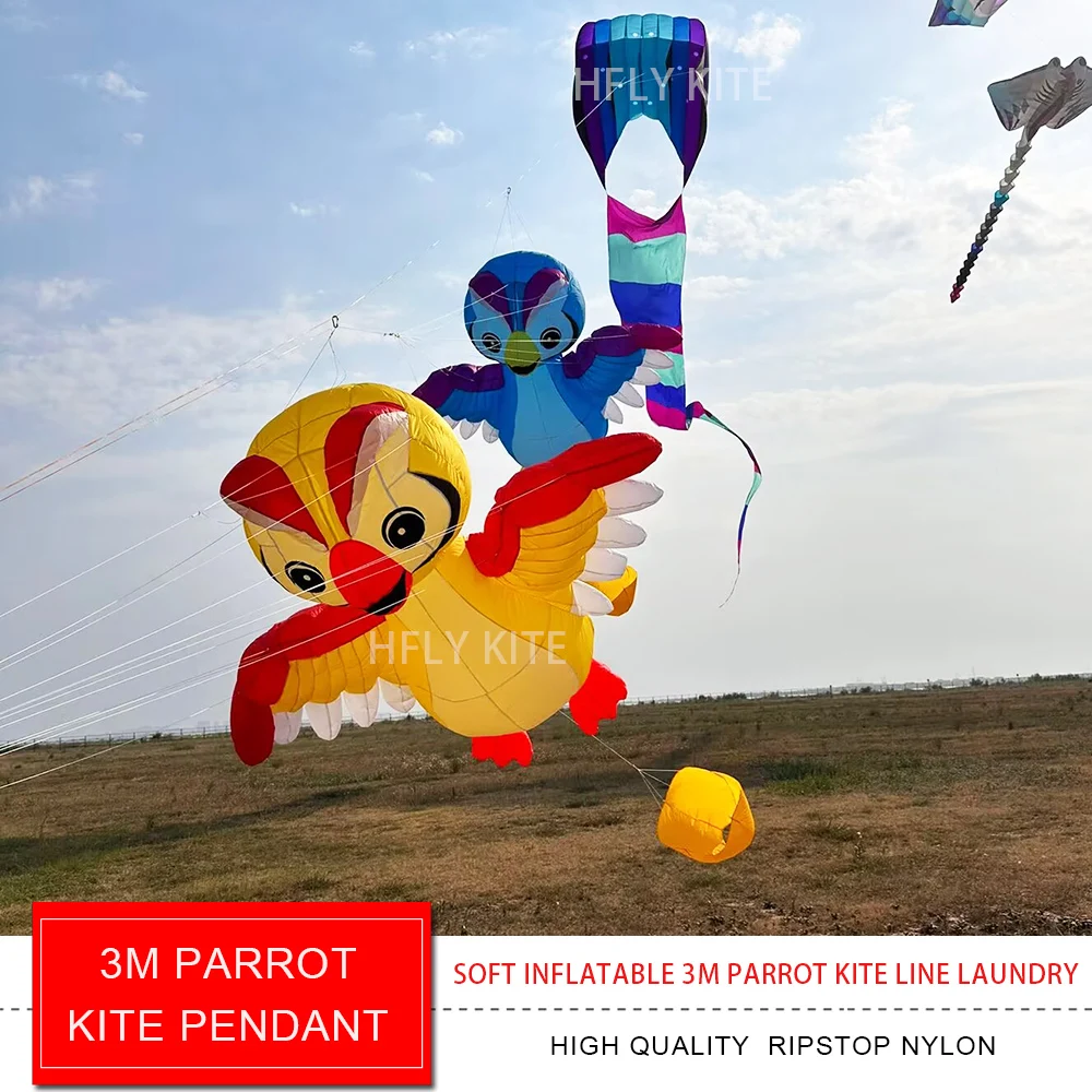 HFLY New Arrival miękki nadmuchiwany 3m papuga latawiec wisiorek dla dorosłych wysokiej jakości Ripstop Nylon sowa latawiec linia prania