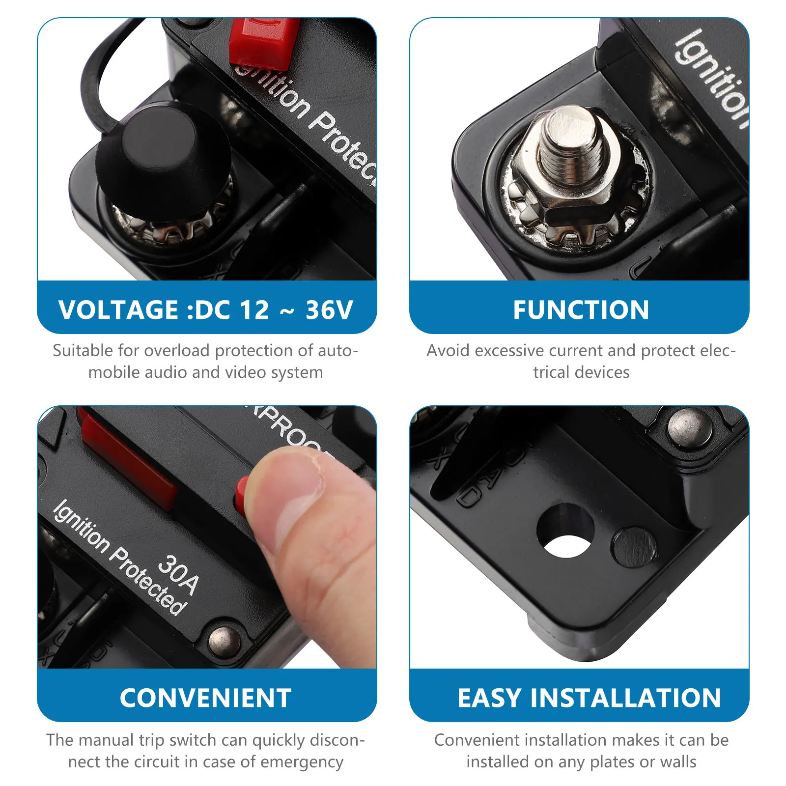 

12 V~36V Car Fuse Waterproof Power Circuit Breaker Amp Cable Inverter Plug Rv Panel Switch