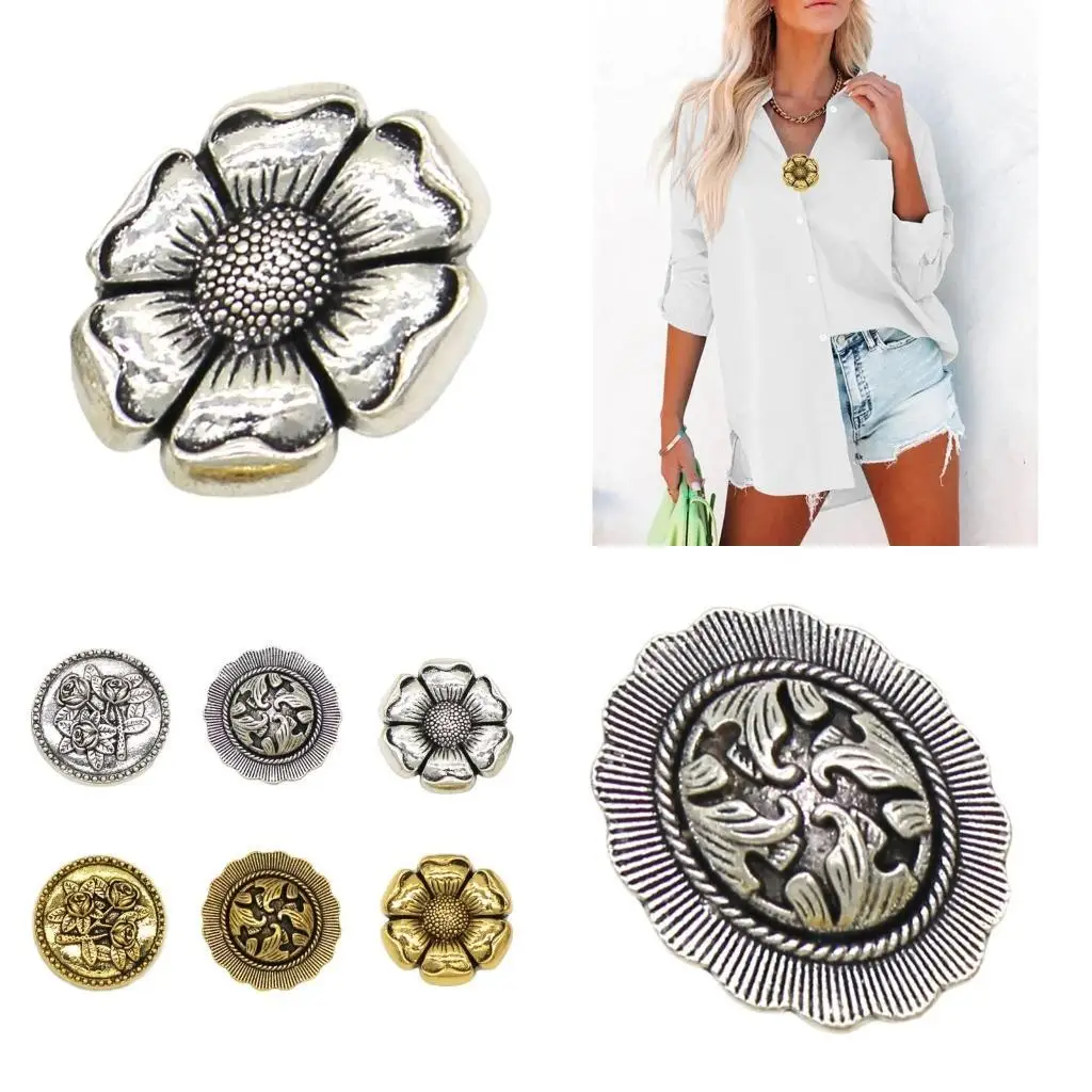 

39BB Retro Shawl Clip with Flower Engraved Elegant Shawl Pin Women Clothes Accessory