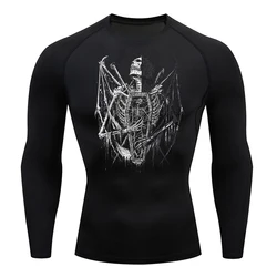 New Y2K Print Running Compression T-Shirt Men's Quick-Drying Fitness Sportswear Gym Sports Long Sleeve Breathable Shirt Tops