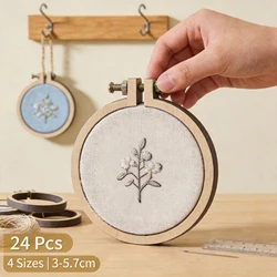 24Pcs Mini Embroidery Hoop 4 Sizes Wooden Hoop Cross Stitch Frame DIY Hand Earring Pendant Crafts Embroidery Circle Sewing Kit