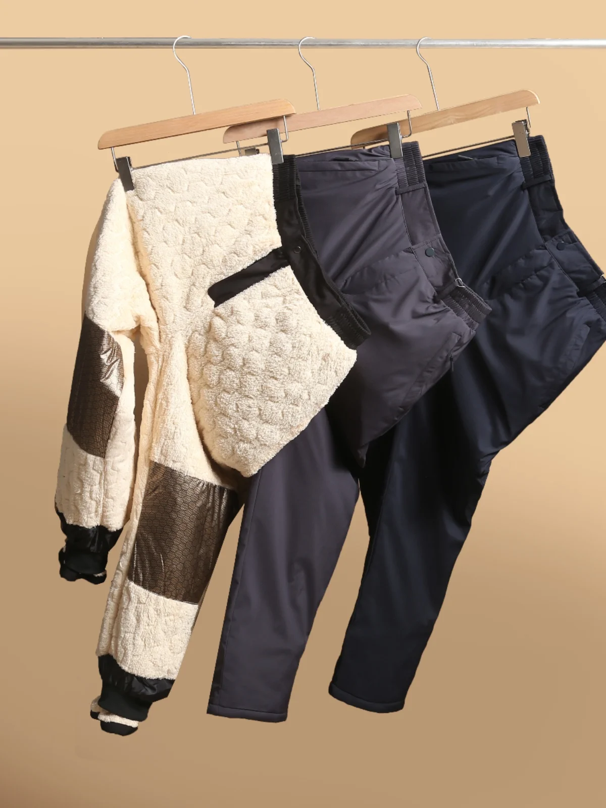 

Men's aphene Fce Lined Thi Casual Pants Winter Outdoor Warm Tee-layer Cotton Trousers High ammage Straight Leg Lon...