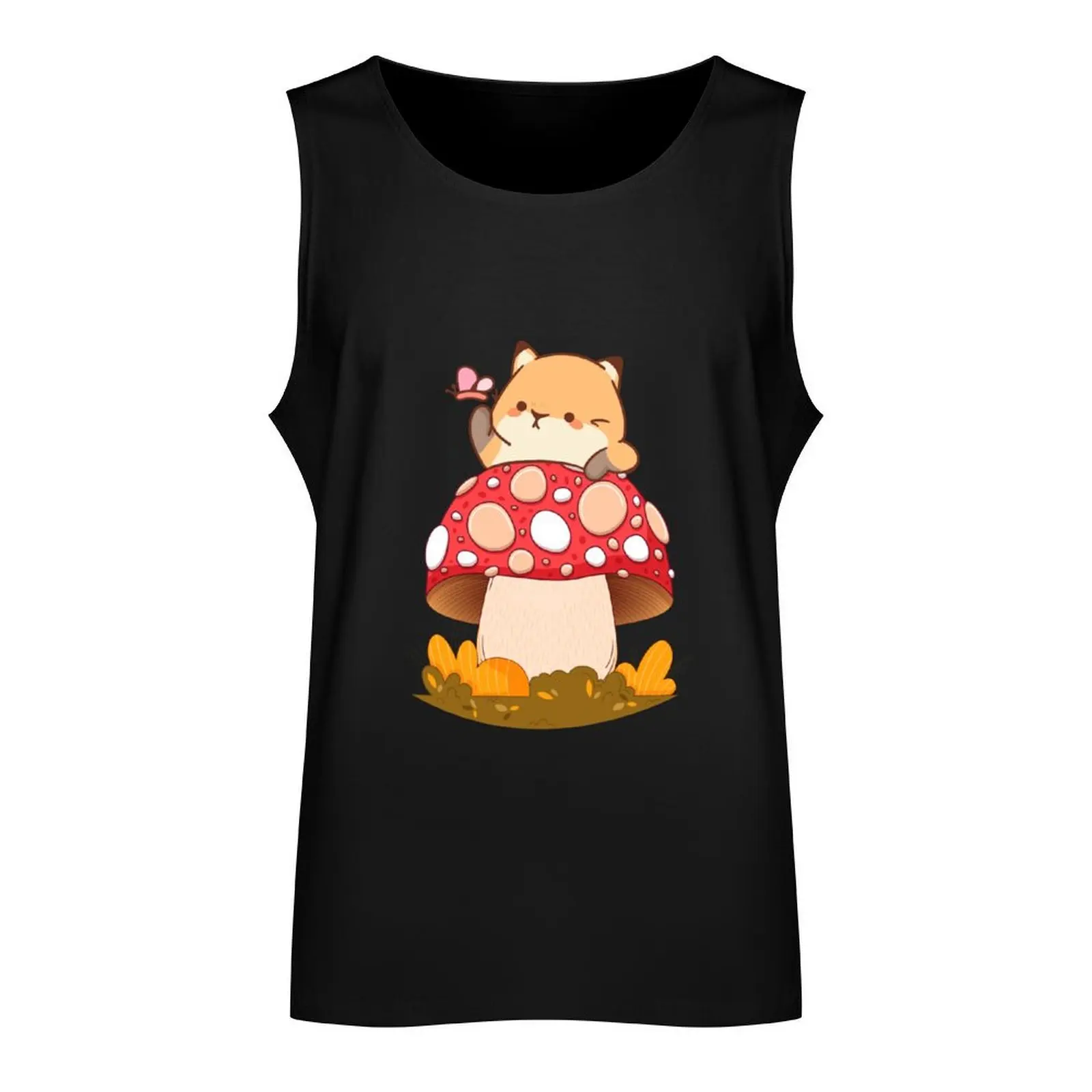 Cute Mushroom Cat - Kawaii Kitten & Pet-Loving Shroom Tank Top sleeveless vest men Japanese t-shirt