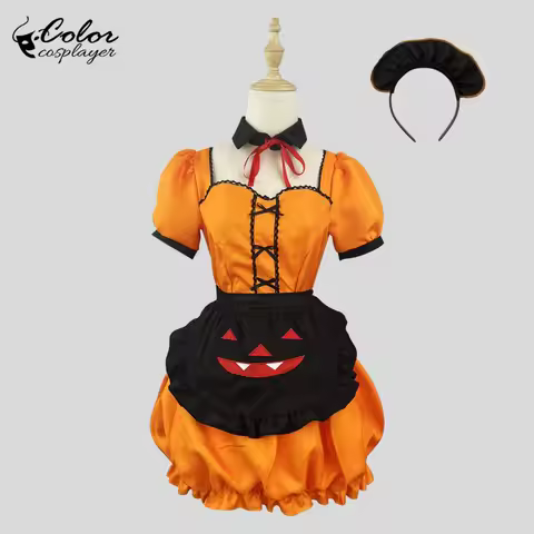 Color Cosplayer Halloween Maid Dress Pumpkin orange Lolita Dress Anime Cosplay Costume Vintage Women Day of the Dead party Wear