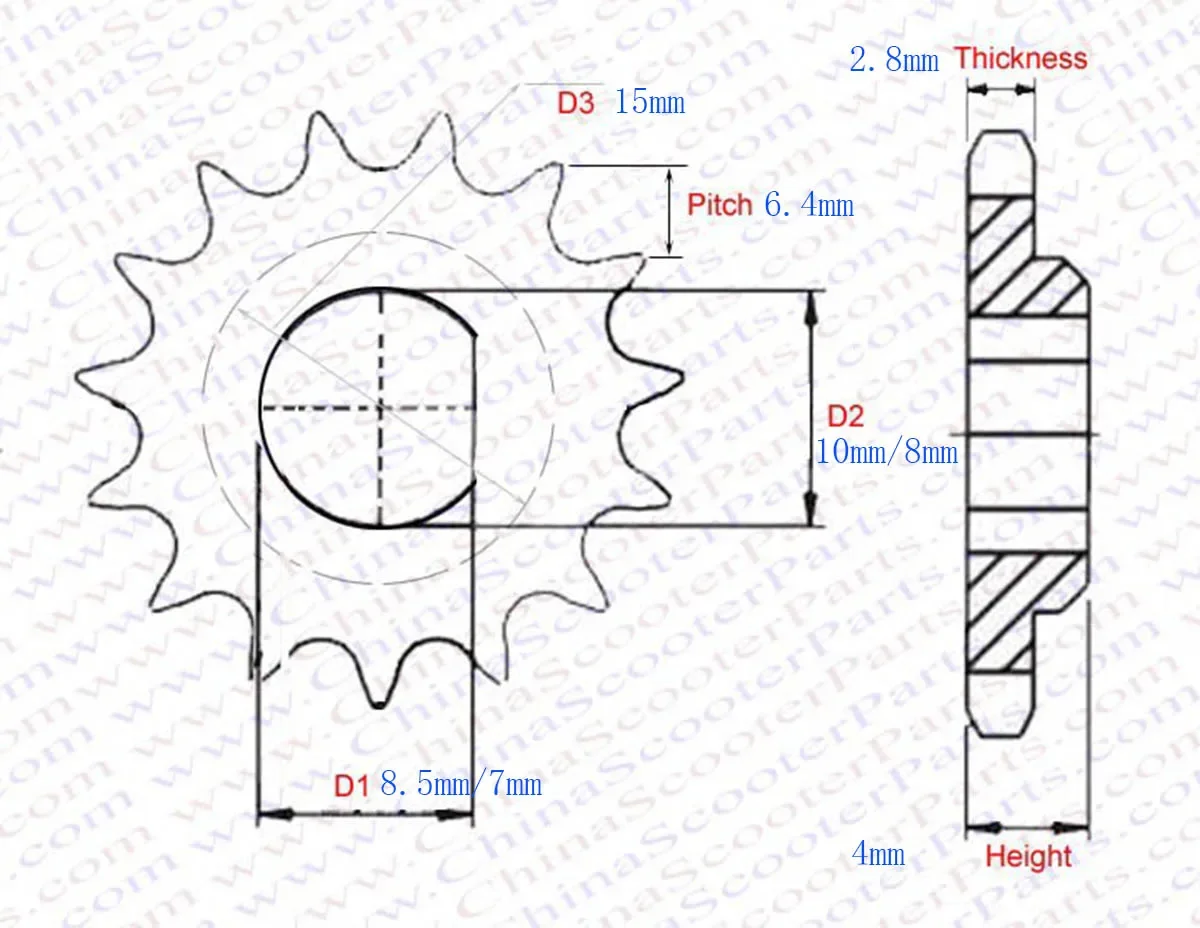 10 11 12 Tooth 10T 11T 12T 25H T8F D Type 8MM 10MM Razor EVO X-Treme IZIP E Scooter Motor Sprocket MY1020