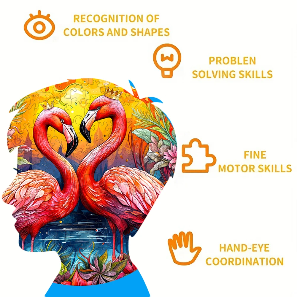 لغز خشبي مونتيسوري للأطفال ، ألعاب فلامنغو ثلاثية الأبعاد للأسرة ، ألعاب ألغاز للبالغين ، الوالدين والطفل ، سلسلة مفاتيح للأولاد