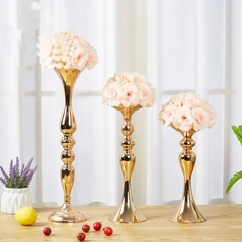 32cm Metal Craft Candlestick Candle Holders Road Lead Wedding Decor DIY Flower Stand Vase For Table Centerpiece Event White Gold