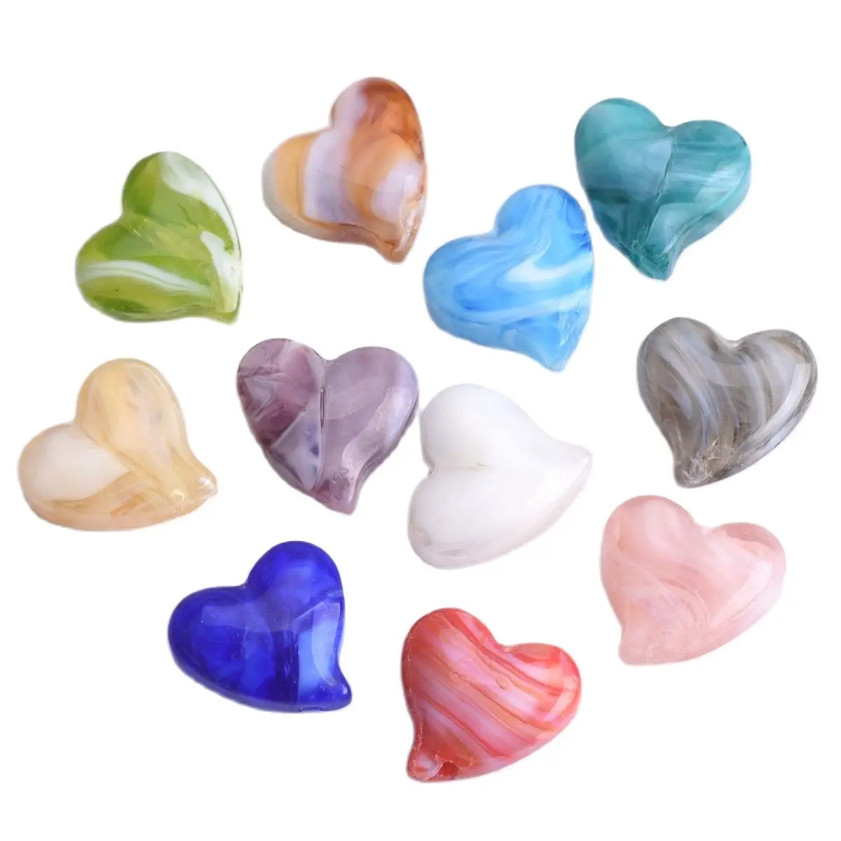 

5pcs 18x17mm Crooked Heart Shape Handmade Lampwork Glass Loose Beads for DIY Crafts Jewelry Making Findings