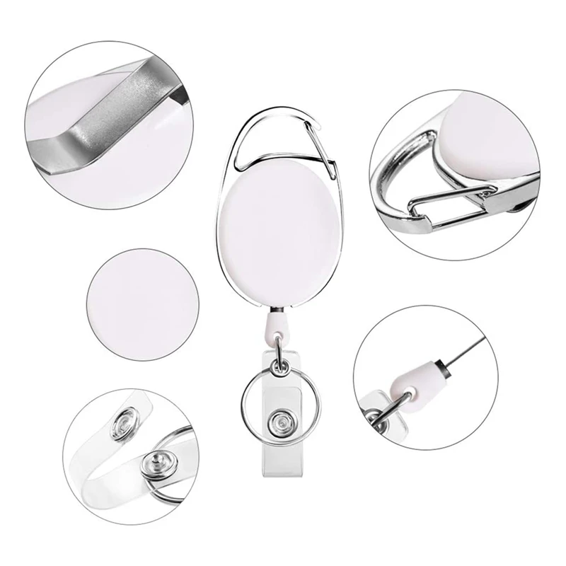 FULL-Retractable Badge Holder With Carabiner Reel Clip And Key Ring For ID Card Key Keychain Holders Black 10 Pieces