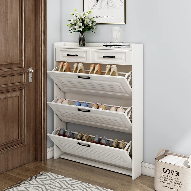Modern Design White Folding Shoe Racks Living Room Furniture Luxury Home Wooden Storage Organizer Thin Shoe Rack Cabinet