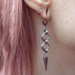 Punk Jewelry Stitching Hoop Rivet Earrings for Women Grunge Chain Accessories Drop Earrings Korean Fashion Jewelry Goth Earrings