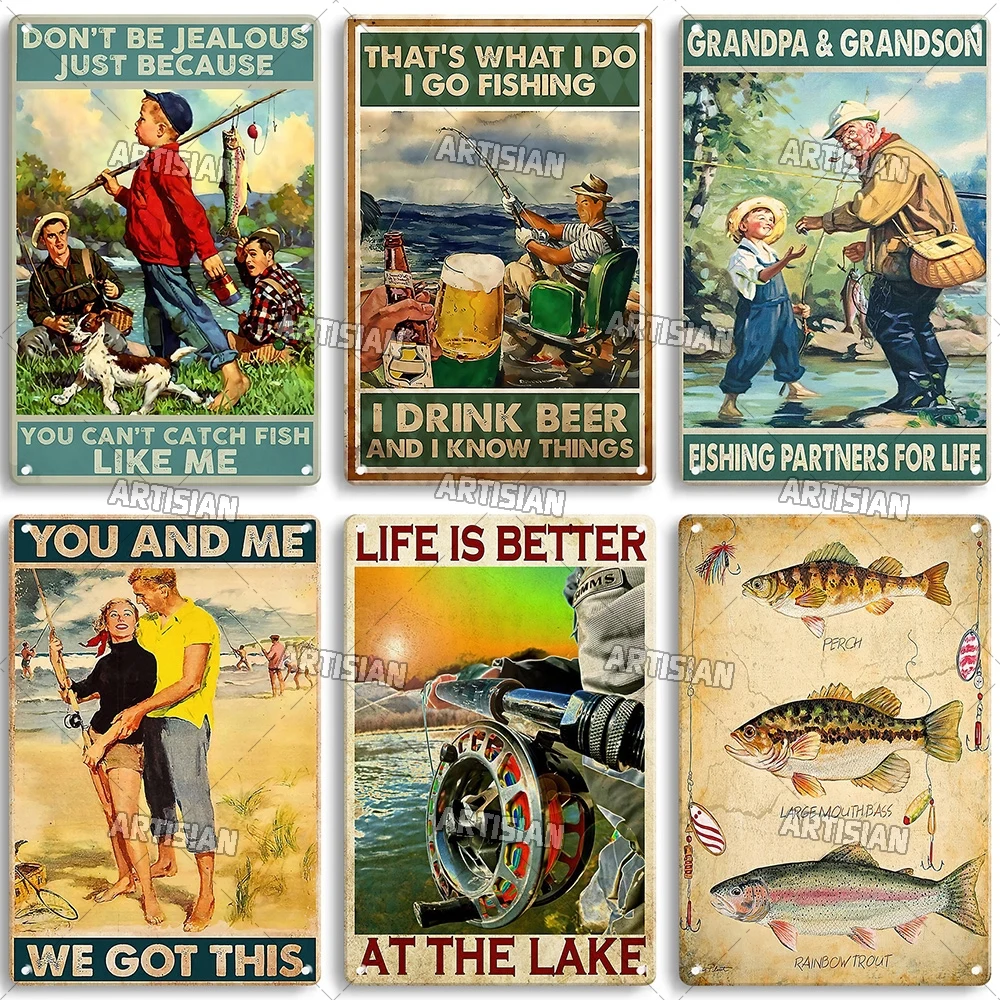 Artisian Fishing Metal Sign Sport Tin Poster Lure Decorative Plate Wall Decor Garage Bar Pub Club Hotel Cafe Kitchen Home