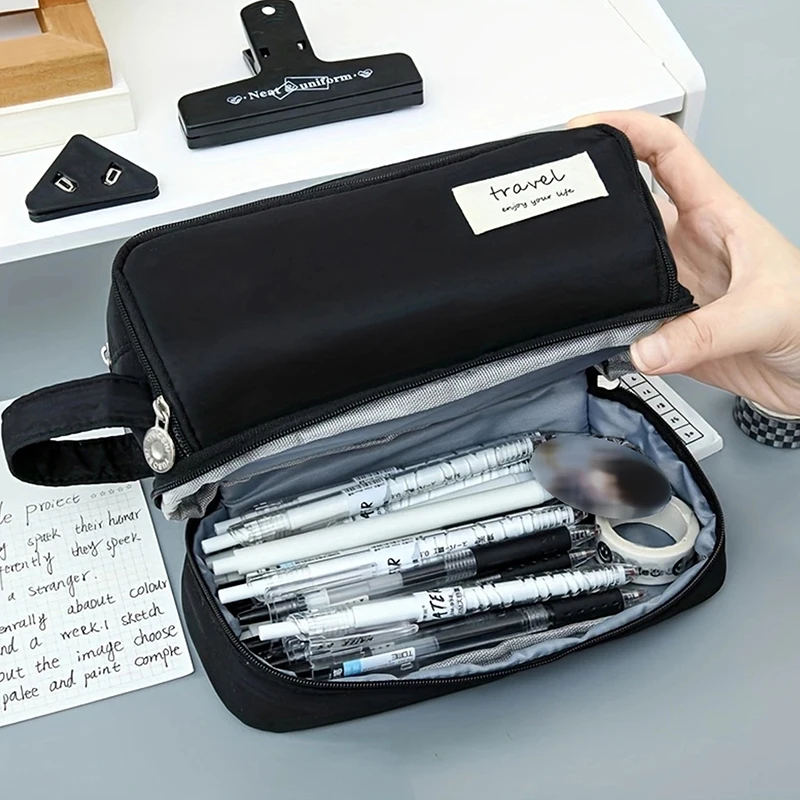 Travel Portable Cosmetic Brush Bag Large Capacity Double Layer Waterproof Pencil Box Minimalist Multifunctional Storage Bag