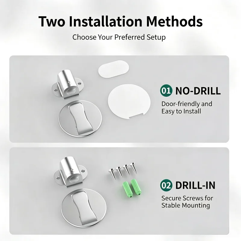 No Drill Magnetic Door Stopper, Adjustable Windproof Floor Door Catch, Strong Magnet Door Holder Anti-collision Buffer for Bathr