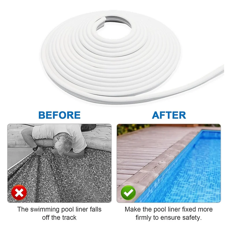 

KYCOR-Above Ground Pool Liner Lock Kit, 120Ft Beaded T-Shape Wedge Roll For Inground Pools