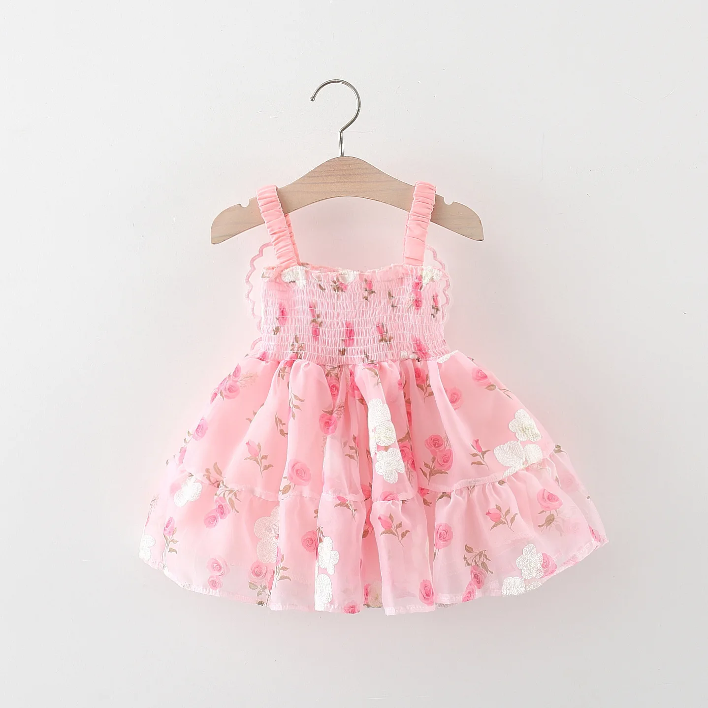 (0-3 years old) Summer Baby Girl Flower Printed Sweet Princess Dress Girl Back Bow Wings Birthday Party Dress