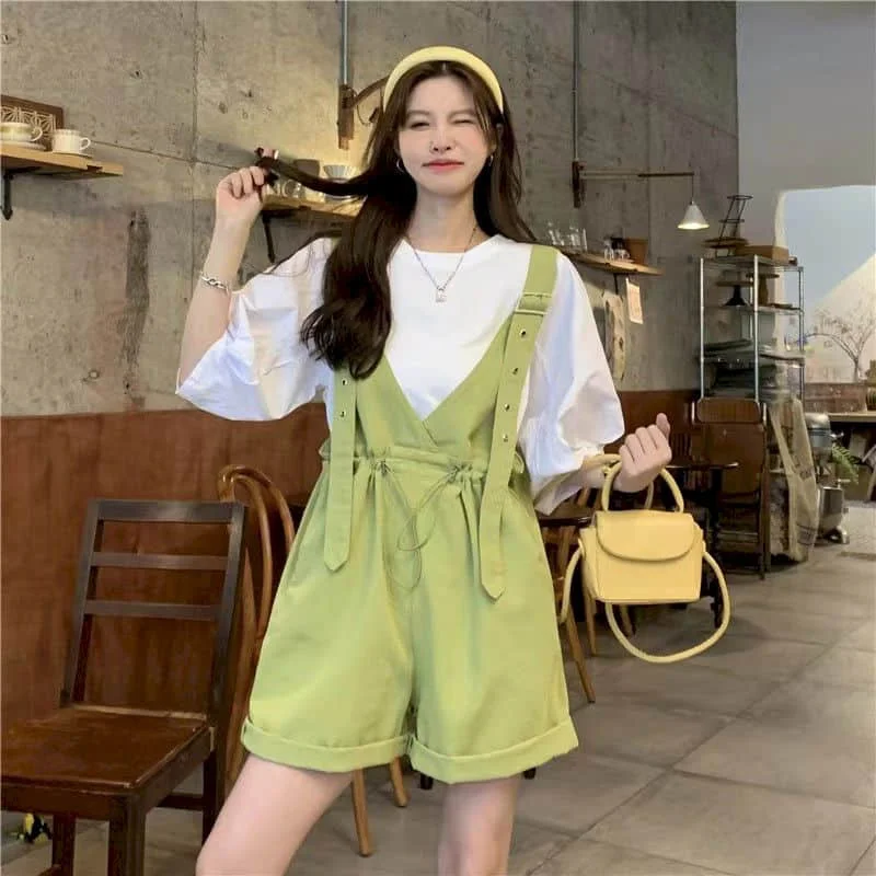 Imagem -03 - Solid Jumpsuits Mulheres Verão Estilo Coreano Playsuit Solto Casual One Preço Outfit Roupas Femininas Perna Larga Shorts Calças de Cinco Pontos