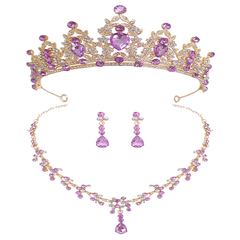 

1 set Bride Crown Necklace Earring Set Rhinestone Princess Jewelry for Women Elegant Bridal Accessories Wedding Party Prom