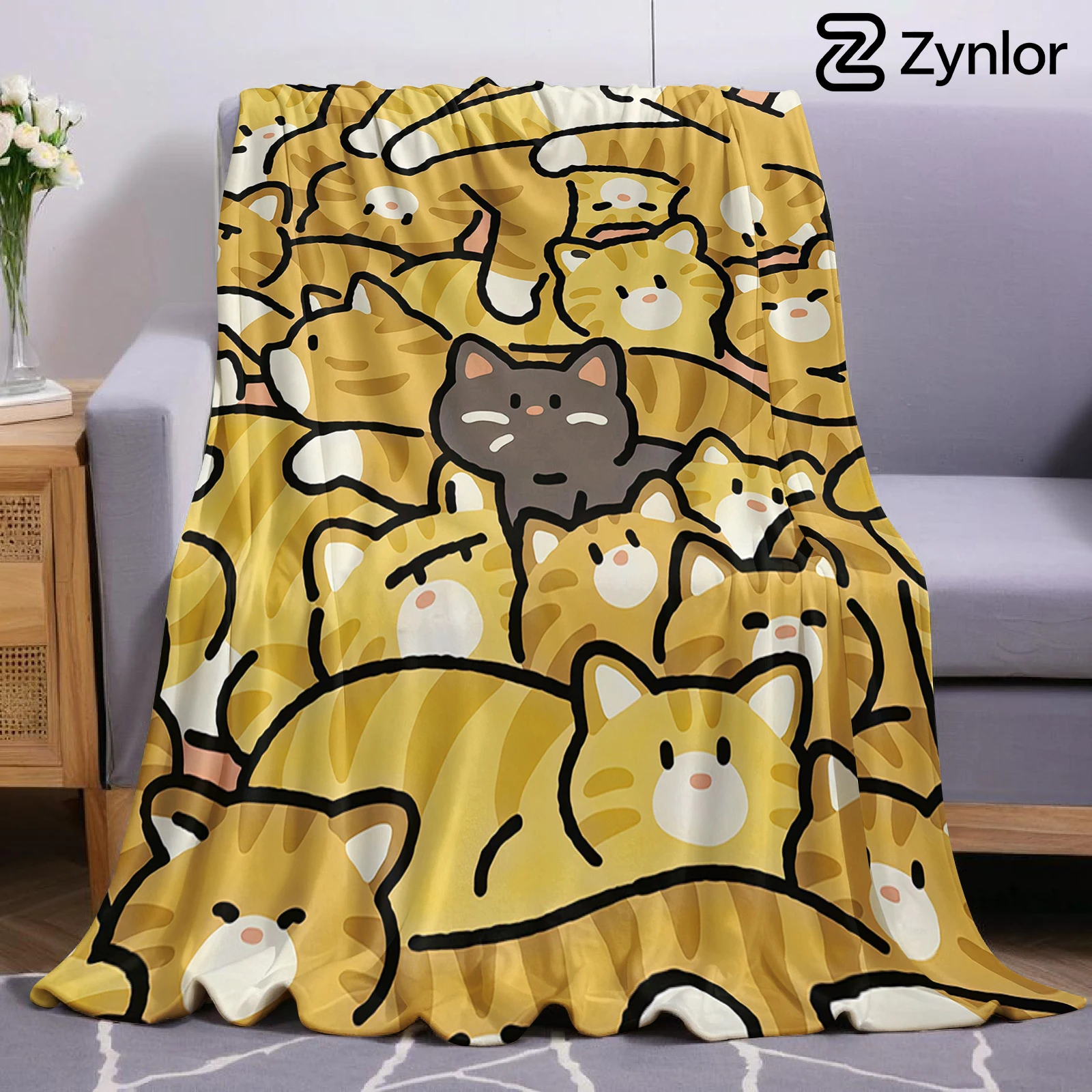 Orange Cat Halloween Flannel Fleece Blanket Fluffy Warm Cozy Throw for Sofa Bedroom Home Holiday Decoration Gift