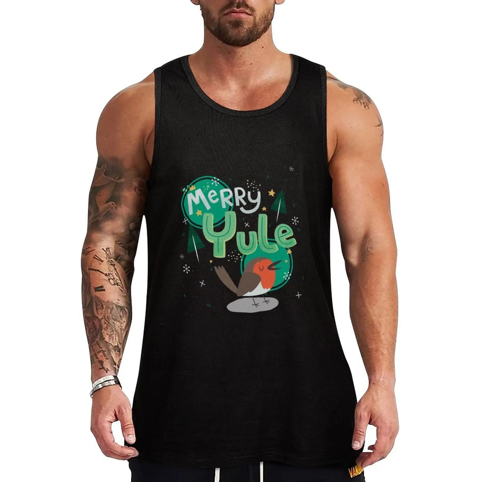Merry Yule Robin Card Tank Top Urban Casual Tank Top Streetwear Sleeveless Shirt