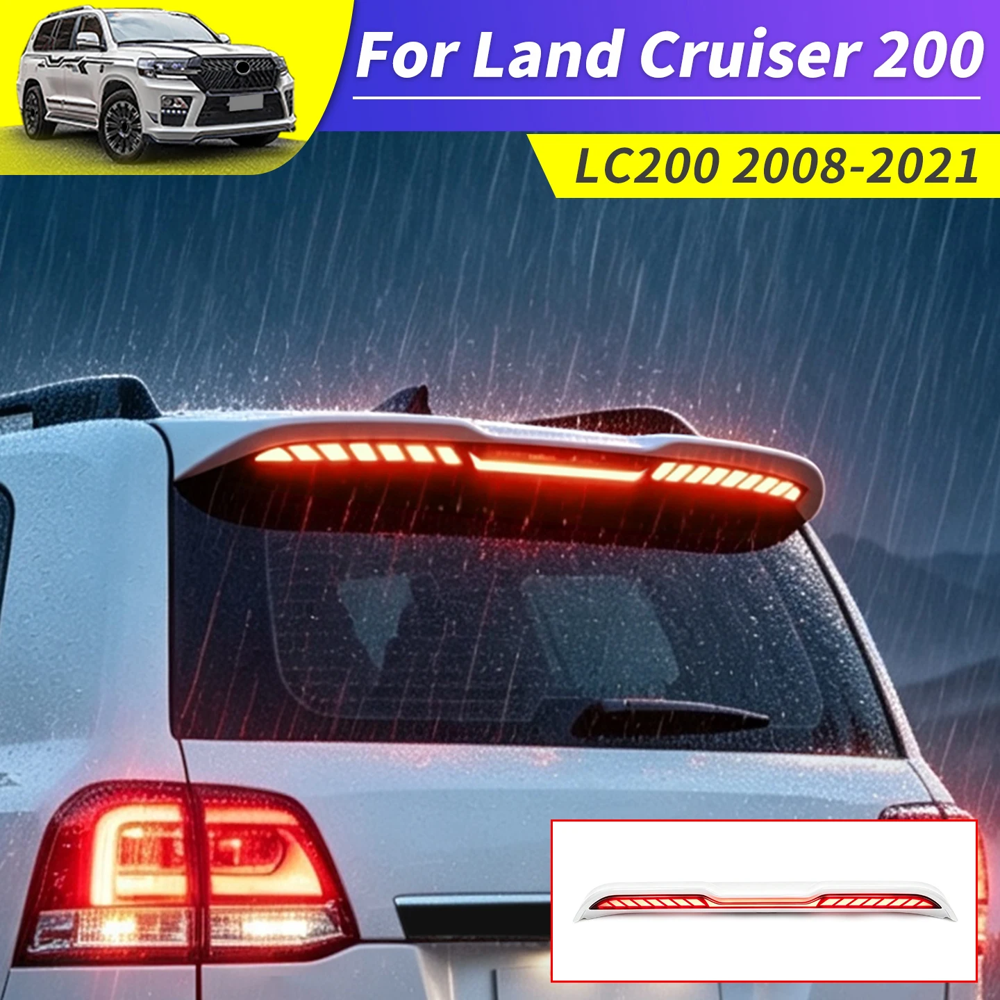 For Toyota Land Cruiser LC200 J200 2008-2021 LED Tailgate Spoiler Wing Dynamic Flowing Turn Signal Exterior Upgrade Accessories