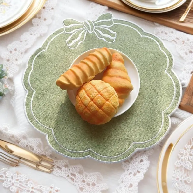 ~1 PCS Bow Embroidered Placemats Linen Heat-resistant Placemats For Home Restaurant Party And More