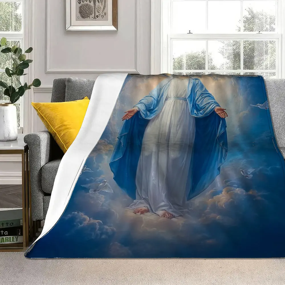 Virgin Mary religious pattern Flannel printed blanket suitable for all seasons suitable for living room office sofa and travel