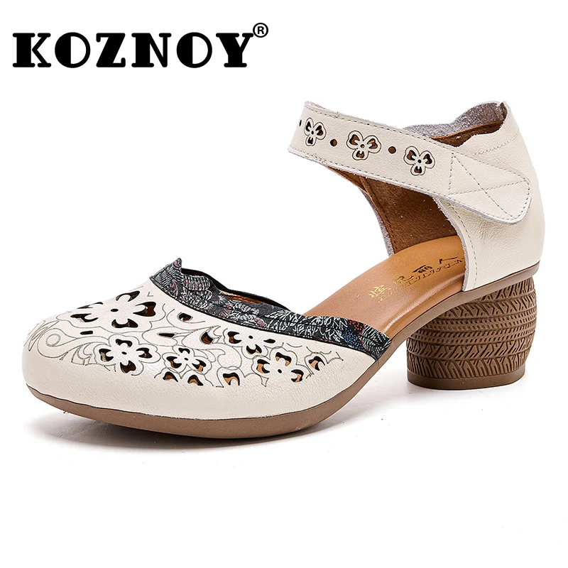 

Koznoy/женские босоножки на массивном каблуке Koznoy из натуральной коровьей кожи с круглым носком и крючками для отдыха, шлепанцы, летняя удобная обувь