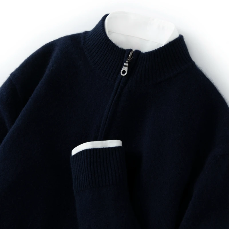 CHICUU Men's 100% Cashmere Sweater Zipper Pullover Mock Neck Long Sleeve Basic Cashmere Knitwear Autumn Winter Clothing Tops